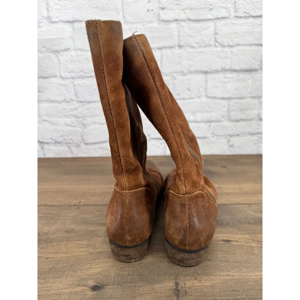 Born Brown Suede Mid Calf Boots Women's 10M Side Zip Leather Boho Rustic Moto